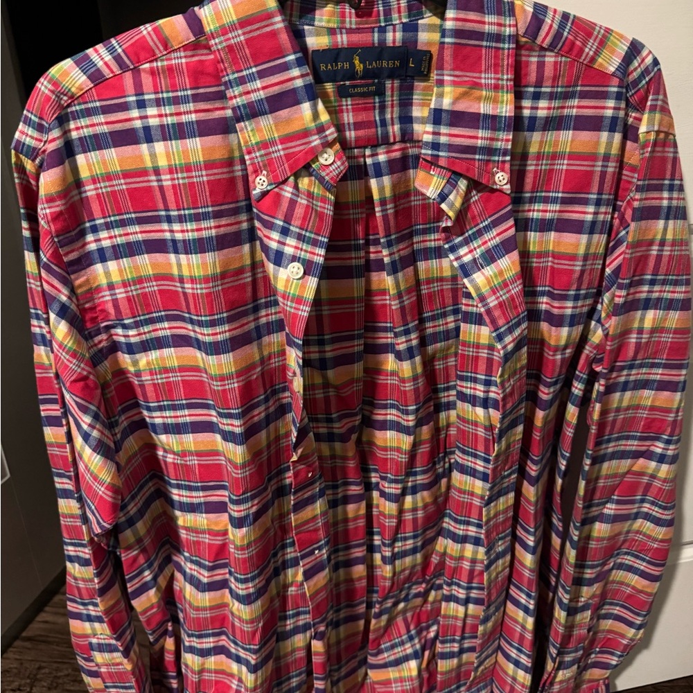 Ralph Lauren Men's Red and Yellow Plaid Shirt